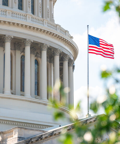 U.S. Capitol building in Washington D.C. on a Sunny, Partly Cloudy Summer Day in August
